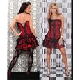 Salsa style brocade corset strapless mini dress with lace trim lace up at the back'