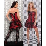Salsa style brocade corset strapless mini dress with lace trim lace up at the back'