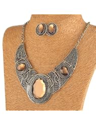 Jewelry: Brown Cut Acrylic Bead Pendant Black Tibet Silver Necklace Earrings Jewelry Set - QIYUN.Z