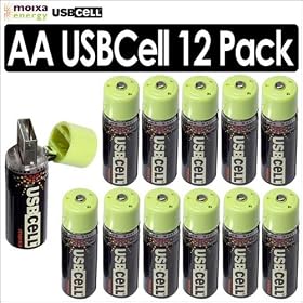 Moixa MXAA02 USBCell AA Rechargeable USB Cell Batteries 12 Pack Kit