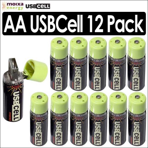Moixa MXAA02 USBCell AA Rechargeable USB Cell Batteries 12 Pack Kit