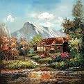 Sunrise at the Cabin Original Handpainted by L. Tiva- 32x32x1.5"
