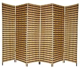 Good Simple Extra Wide Large Size Room Divider - 6ft. Rattan Style Two Tone Woven Fiber Folding Screen Partition - 6 Panel