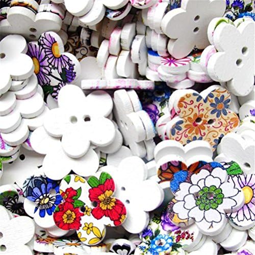 Merritina Blending Colorful Plum Flower White Bottom Wooden Buttons DIY Decorative Brooch Accessories for Art Craft Sewing Scrapbooking (100pcs)