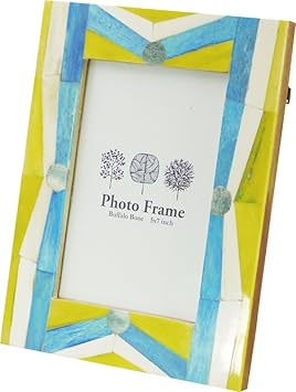 【クリックでお店のこの商品のページへ】現代百貨 天然素材 モザイク フォトフレーム L イエロー K805YE： ホーム＆キッチン