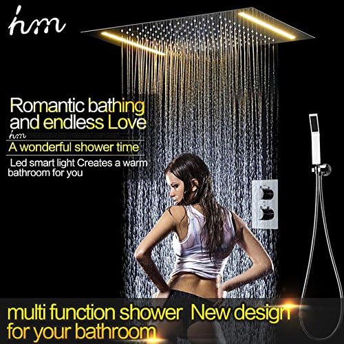 FW@ 3 jets Thermostatic Mixer Shower Set Modern Luxury European Style Large SUS304 Waterfall Rainfall Bathroom Led Ceiling