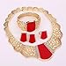 Moochi 18K Gold Plated Red Acrylic Necklace Earrings Ring Bracelet Jewelry Set