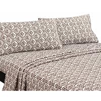 Wilshire Hill Damask Sheet Set,Queen, Ivory/Chocolate