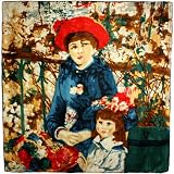 100% Luxurious Charmeuse Silk Pierre-Auguste Renoir's "On the Terrace" Hand Rolled Edges Square Scarf Shawl