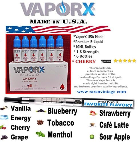 VaporX Premium E-Liquid USA Made "CHERRY" 1.8 Strength (6 Bottles 10ML Ea)