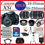 Canon EOS Rebel Xsi (A.k.a. 450d) SLR Digital Camera Kit (Black) Canon 18-55mm Lens with Canon 55-250mm Is Lens + SSE Huge 32GB Lens Accessories Package