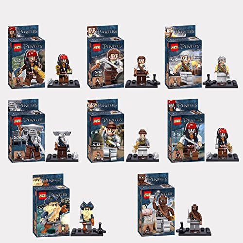 Pirate of the Caribbean Captain Jack Sparrow, Will Turner, Joshamee Gibs, Davy Jones, Maccus, Bootstrap Bill, Undead Captain Jack Sparrow, Zombie Building Block Compatible with Lego 8 Pcs