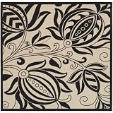 Safavieh CY2961-3901 Courtyard Collection 6-Feet 7-Inch Antiguia Indoor/Outdoor Square Area Rug, Sand and Black