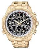 Eco-Drive Perpetual Calendar Alarm Chronograph Stainless Steel Gold Tone Black Dial