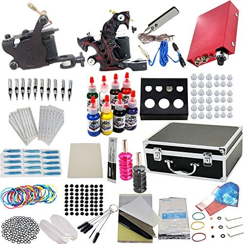 Complete Tattoo Kit 8 Color Inks 2 Machine Guns Set Power Supply Equipment