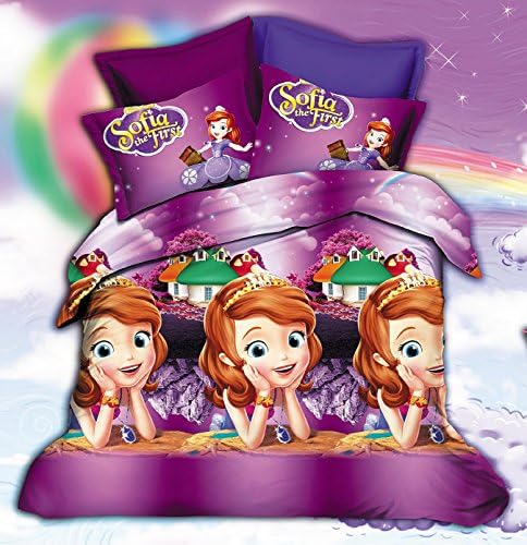 Fantacy 3D Sofia the First Cartton Kid Bedding Set Flat Sheet Duvet Cover Bed Sheet Pillow Case Queen Size