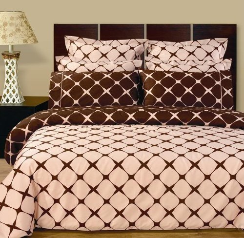8PC Blush and Chocolate LUXURY EGYPTIAN COTTON Reversible Duvet  &  Sheet Set, Queen