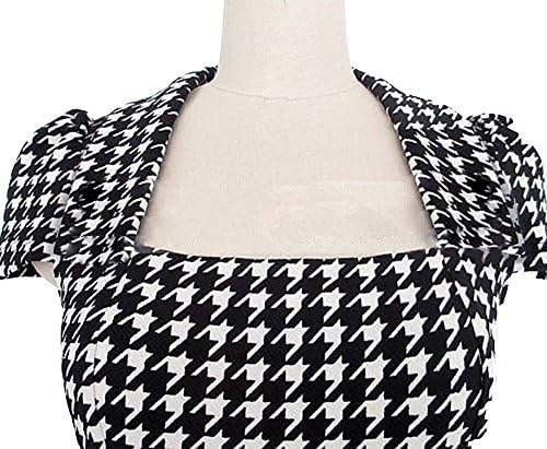 XIANKI Women's Elegant Puff Sleeve Color Block Slim Midi Bodycon Full Dress XXL Black