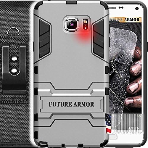 Samsung Galaxy Note 5 Case Cover Protector Metallic Gray, Future Armor(TM) + Industrial Grade Steel Belt Clip Pouch + Premium 9H Hardness Super Anti-Scratch Tempered Glass Screen Protector