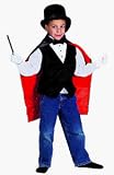 Black and Red Magician's Outfit with Cape, Vedy, Hat, Gloves and Wand, Size Small Image