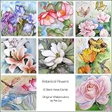 Flower Note Cards Floral Fine Art Watercolor Notecards (Set of 8) Blank Greeting Cards
