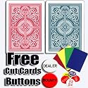 KEM Red Blue Arrow with Free Cut Cards and Texas Hold'em Button Kit