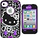Hello Kitty Hybrid Case for iPhone 4 4G 4S Purple High Impact Cute Bow Cover + Free Front/Back Screen Protector & Stylus