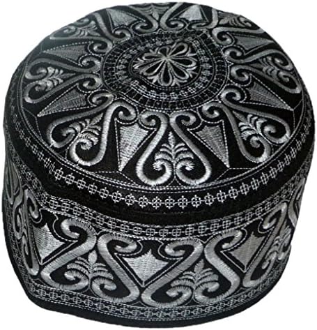 Melayu Muslim Kufi Prayer Cap Mens Skull Islamic Hat Topi - Size 22.5" (B/W)