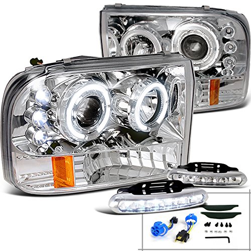 F250 Super Duty Excursion Chrome Halo Projector Headlights+6-LED Fog Lamps