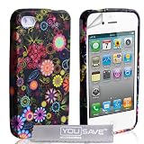 iPhone 4 / 4S Black Floral Silicone Caseby Yousave Accessories�