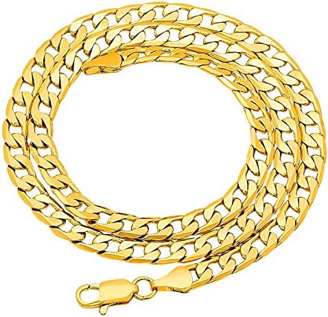 Lihong Fashion Men's 24k Yellow Gold Plated 6mm Cuban Link Curb Chain Necklace, (20-30)Inches