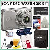 Sony Cybershot DSC-W220 12.1 MP Digital Camera in Silver + Sony Digital Camera Case + NPBG1 Battery + Deluxe 4GB Accessory Kit