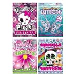 Savvi Girls Tattoo Assortments - 1 Glitter 4Girls, 1 Fantasy Garden, 1 Pretty 'N Punk and 1 Snuggle Buddies Tattoo Bags