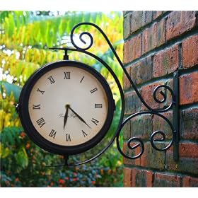 Bracket Mounted Outdoor Swivel Clock and Thermometer -31.5cm