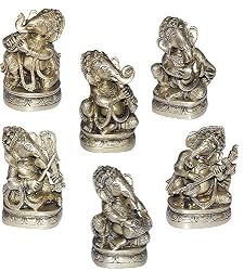Handcrafted Items Lord Ganesha Brass Sculptures Set of 6 in Different Postures 2.5 x 2.5 x 4 inches