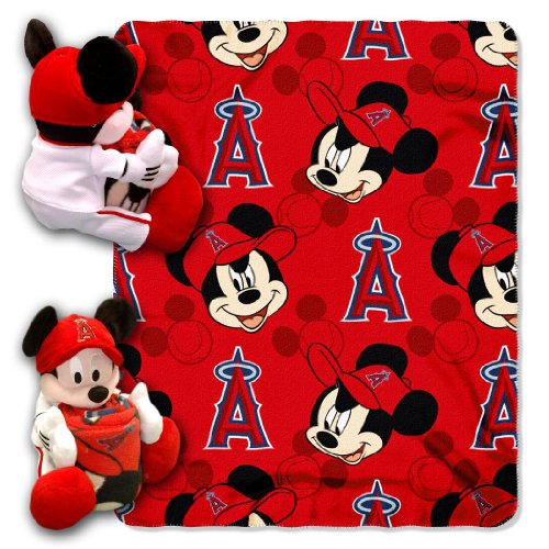 Disney/MLB Los Angeles Angels Mickey Character Shaped Pillow with 40-Inch-by-50-Inch Fleece Throw Set