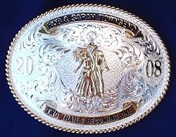 Bride and Groom Belt Buckle, 2011, with Enamel Filled Engraving
