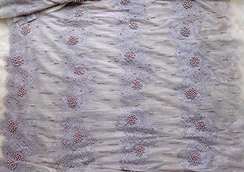 2015 New Metallic Pearl Stones Heavy Wedding Dress Evening Dress Show Dress Lace Fabric 49 Inches Width By the Yard (Champgane)