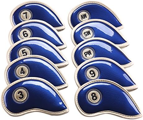 Blue Crystal New 10PCS Golf Iron Covers With Gold Edge PU Leather Headcovers Protectors For Mizuno Titleist Ping Taylormade