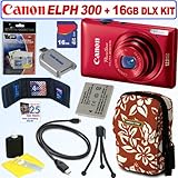 Canon PowerShot ELPH 300 HS 12 MP CMOS Digital Camera (Red) + 16GB Deluxe A ....