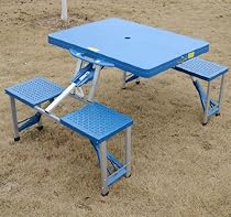 Big Sale Outsunny Outdoor Portable Folding Camp Suitcase Picnic Table w/ 4 Seats - Blue