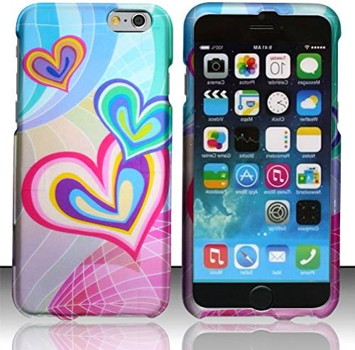 myLife Soft Pink and Bubbly Blue {Crazy Hearts Butterfly Bubbly Colorful} 2 Piece Snap-On Rubberized Protective Faceplate Case for the NEW iPhone 6 (6G) 6th Generation Phone by Apple, 4.7" Screen Version "All Ports Accessible"
