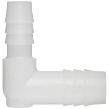 Thogus Polypropylene Tube Fitting, 90 Degree Elbow, White, Barbed