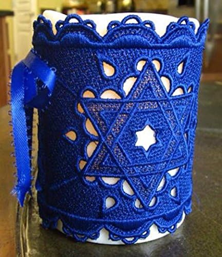 Embroidered Blue Star of David Candle Cover by Artisan Pride