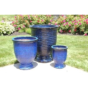 Alfresco Home Riga Urns - Set of 3 in Regal Blue by The Storage Store