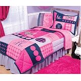 Hannah Montana Patchwork Quilt and Sham Set -- Hand Stitched Patchwork Quilt Size Twin / Full and One Pillow Sham