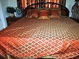 Indian Bedding Set-7p Orangered Floral Sari India Bedding Bedspread Duvet K ....