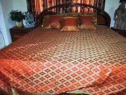 Indian Bedding Set-7p Orangered Floral Sari India Bedding Bedspread Duvet King/ Queen.