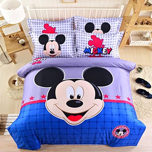 USpiece Cartoon Children Disney Mickey Mouse F Printed Bed Quilt Cover 4PCS Bedding Set Duvet Cover King