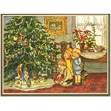 Caspari Box of 20 5-1/4 by 6-3/4 Holiday Notecards, Tasha Tudor Children at Tree